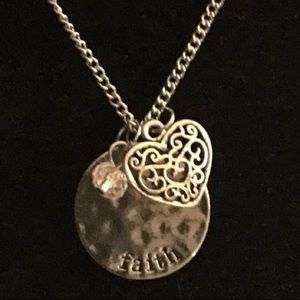 18” FAITH DISC NECKLACE with HEART and PINK BEAD